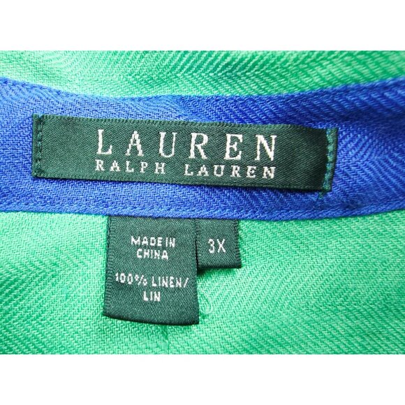 Lauren Ralph Lauren Size 3X Womens Green Linen Embroidered Chest Logo 3/4 Sleeve - Picture 4 of 11